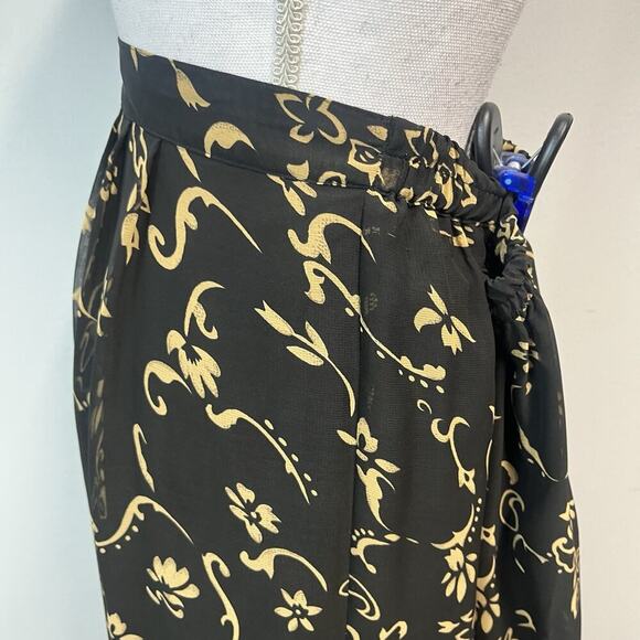 Sag Harbor Skirt size Large Black Brown Floral Sheer Long A Line Pleated Modest - Picture 6 of 11